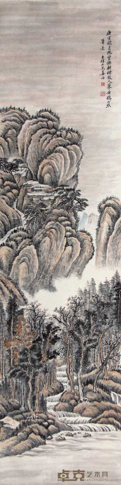 姜筠 庚寅（1890年）作 山水 立轴 167×44cm
